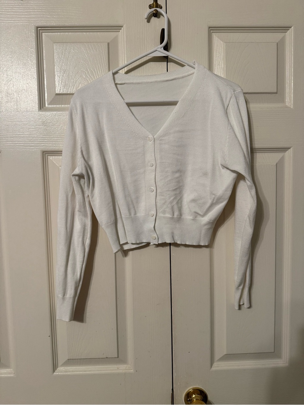 SHEIN White V-Neck Button Crop Cardigan